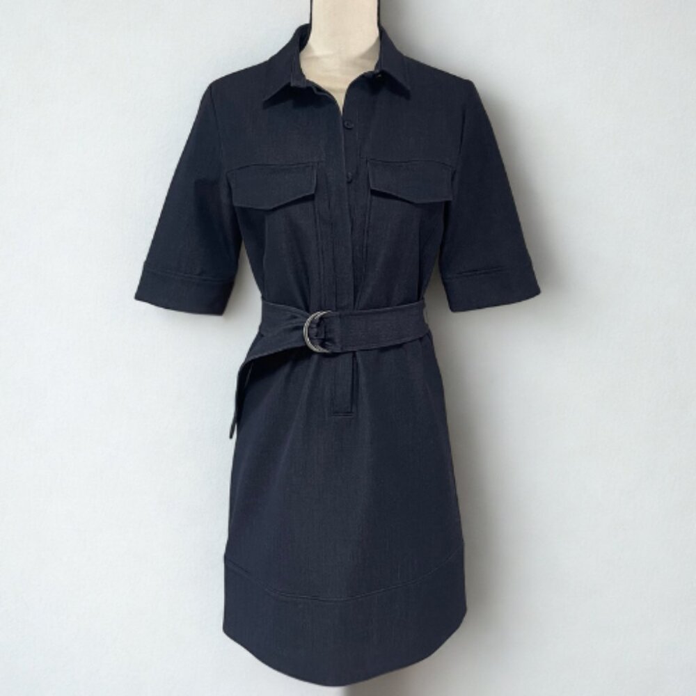 Halogen NWOT Nordstrom Belted Shirt Dress XS - Navy Stretch Fit Tailored Denim